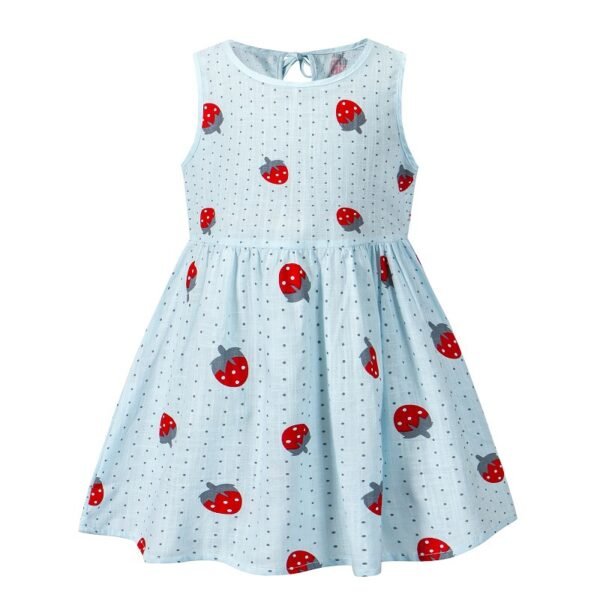 Liuliukd|Strawberry Polka Dot Print Girls Casual Dresses-Blue-Kids