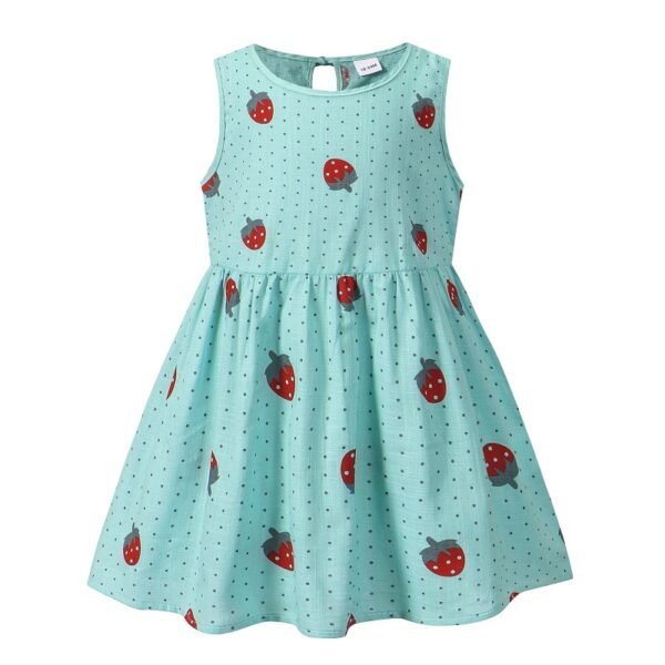 Liuliukd|Strawberry Polka Dot Print Girls Casual Dresses-Green-Kids