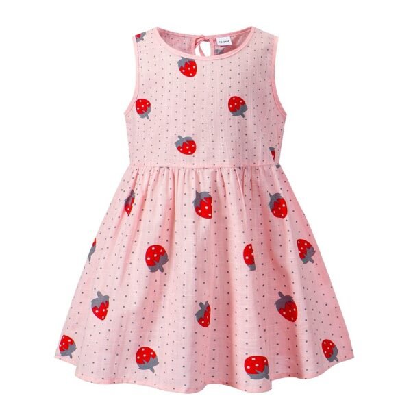Liuliukd|Strawberry Polka Dot Print Girls Casual Dresses-Pink-Kids