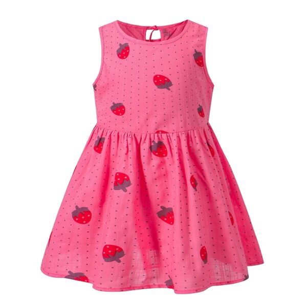 Liuliukd|Strawberry Polka Dot Print Girls Casual Dresses-Rose Red-Kids