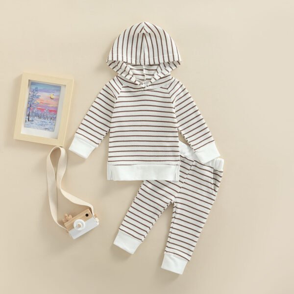 Liuliukd|Stripe Hooded Baby Clothing-Khaki-Baby