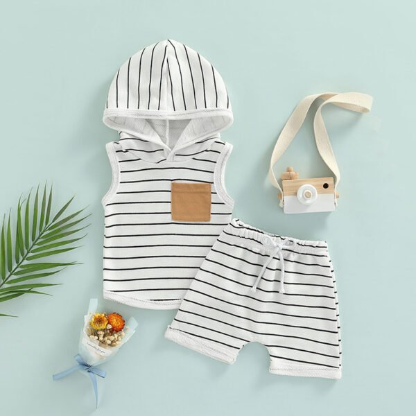 Liuliukd|Stripe Hooded Boys Clothing-White-Kids