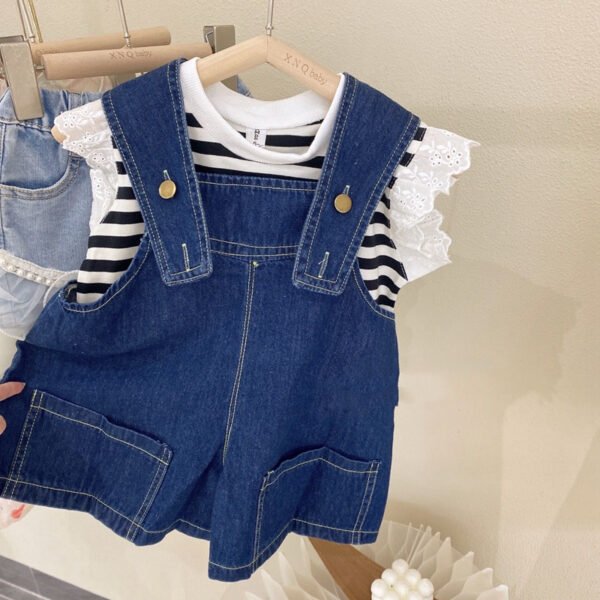 Liuliukd|Striped T Shirt Denim Overalls Clothes For Kids-Blue-Kids