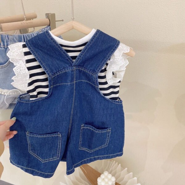Liuliukd|Striped T Shirt Denim Overalls Clothes For Kids-Blue-Kids