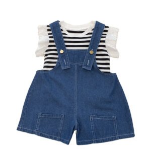 Liuliukd|Striped T Shirt Denim Overalls Clothes For Kids-Kids