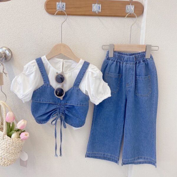 Liuliukd|Summer Girls Denim Suit-Blue-Kids