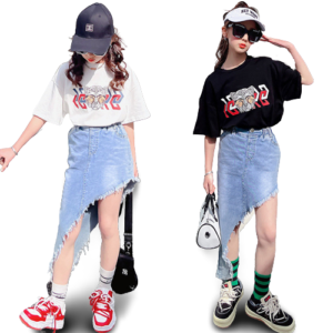 Liuliukd|Tiger T-shirt Irregular Denim Skirt Teenage Girls Clothes-Teenager