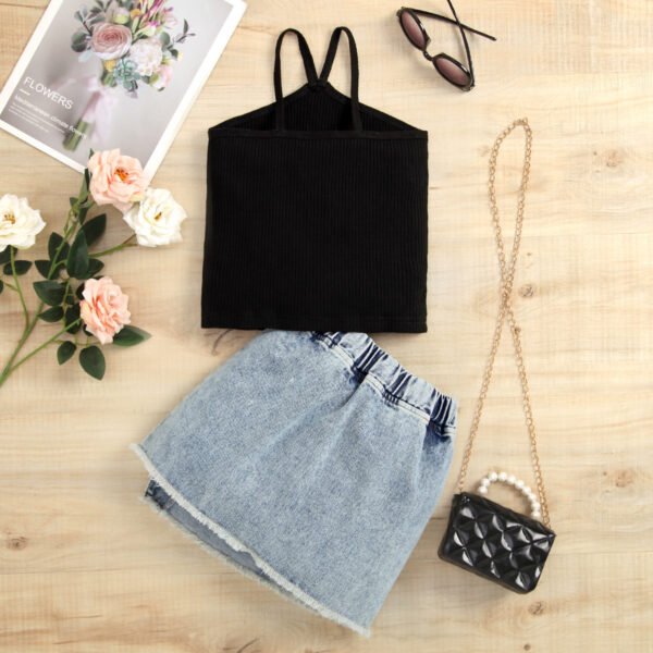 Liuliukd|Vest Animal Embroidery Denim Skirt Wholesale Kids Clothing-Black-Kids