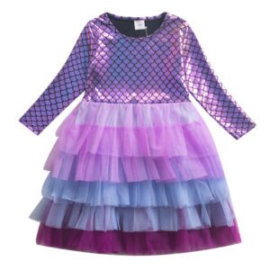 Liuliukd|Mermaid Mesh Gradient Long Sleeve Child Girl Cake Dress-Kids