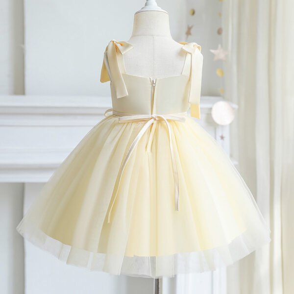Liuliukd|Tulle Pearls Strap Girls Princess Dresses-Beige-Kids
