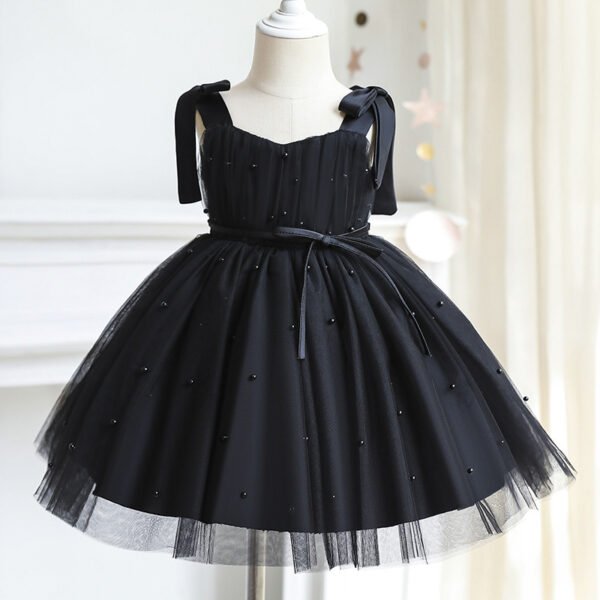 Liuliukd|Tulle Pearls Strap Girls Princess Dresses-Black-Kids