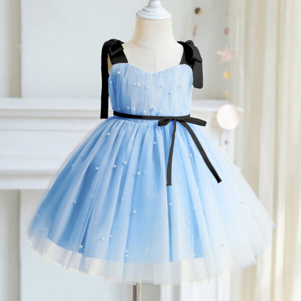 Liuliukd|Tulle Pearls Strap Girls Princess Dresses-Blue-Kids