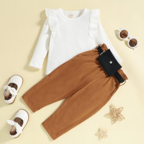 Liuliukd|Long Sleeved Girls Clothing With Waist Bags-White-Kids