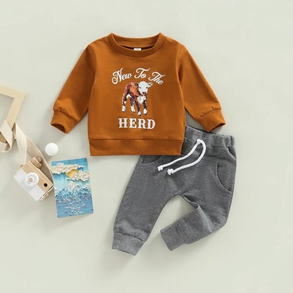 Liuliukd|Cow Letter Toddler Boy Clothes-Brown-Baby
