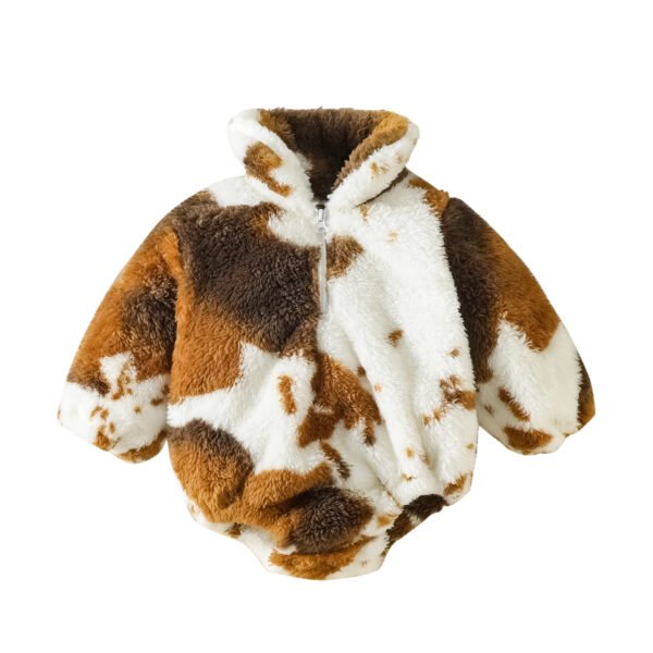 Liuliukd|Cow Printed Fur Plush Romper-Baby