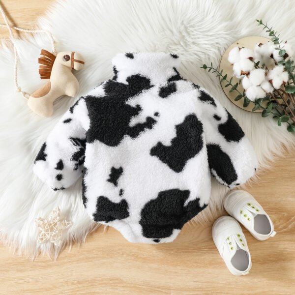 Liuliukd|Cow Printed Fur Plush Romper-Black-Baby