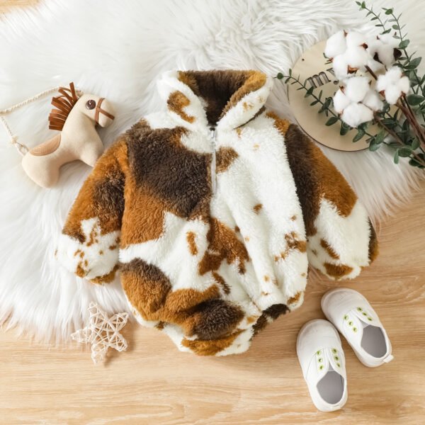 Liuliukd|Cow Printed Fur Plush Romper-Brown-Baby