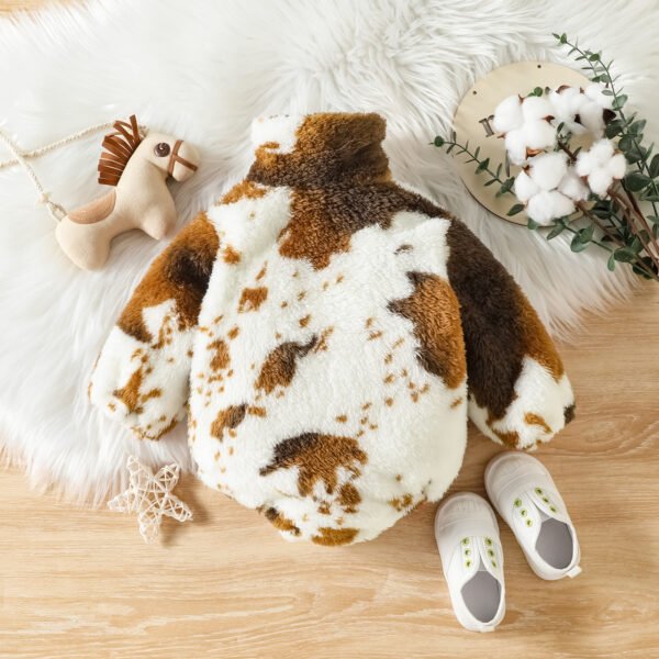 Liuliukd|Cow Printed Fur Plush Romper-Brown-Baby
