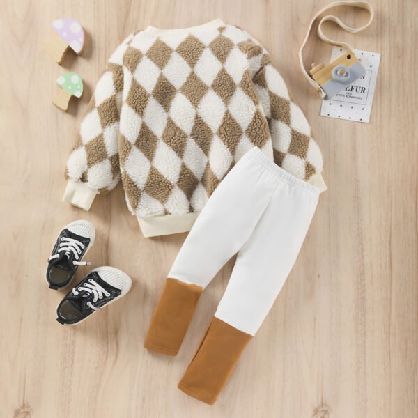 Liuliukd|Fleece Checkerboard Print Kids Clothing Girls-Khaki-Kids