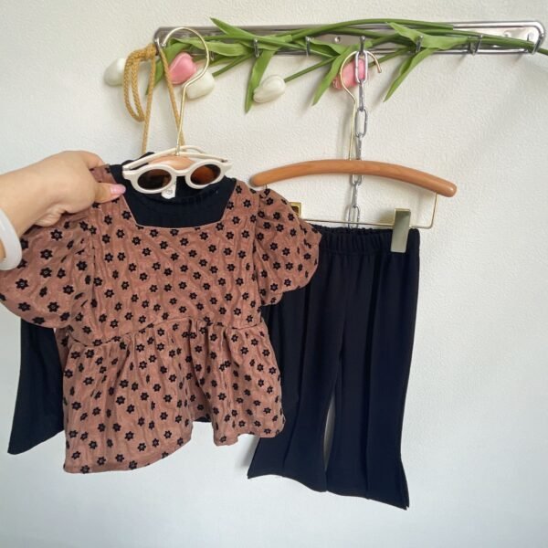 Liuliukd|Floral Three Piece Children Clothing Wholesale-Brown-Kids