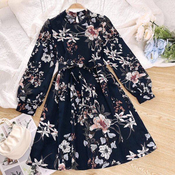 Liuliukd|Floral V Neck Children Dress-Black-Teenager