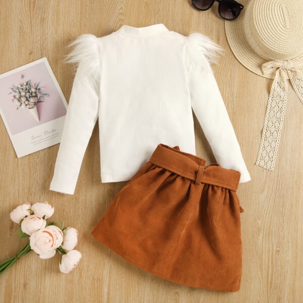 Liuliukd|Furry T Shirts Skirts Little Girls Clothing Set-White-Kids