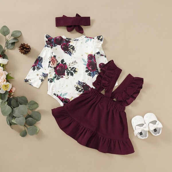 Liuliukd|Girls Floral Romper Overall Dress Set Baby Clothes-Red-Baby