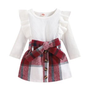 Liuliukd|Long Sleeve Ribbed Tops Plaid Skirt Kids Girls Clothing-Kids