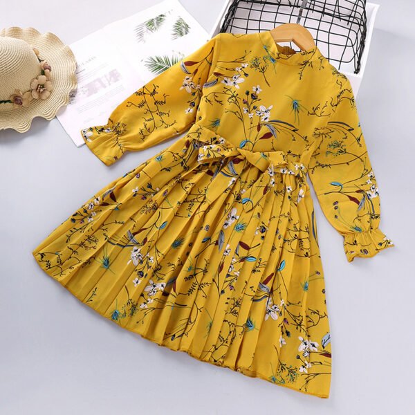 Liuliukd|Long Sleeve Ruffle Flower Girls Dresses-Yellow-Kids