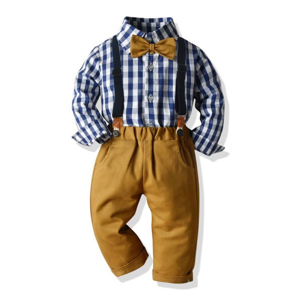 Liuliukd|Plaid Shirt Overalls Boys Clothing Sets-Blue-Kids