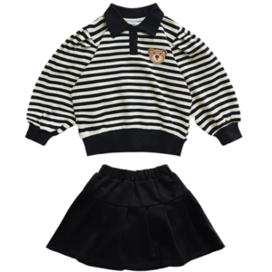 Liuliukd|Striped Polo Shirt Skirt Girls Outfit Set-Kids