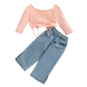 Liuliukd|Crop Lacing Tops&Denim Trousers Childrens Clothing-Kids