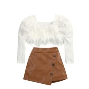 Liuliukd|Furry Top Leather Skirt Toddler Girl Clothing Set-Kids