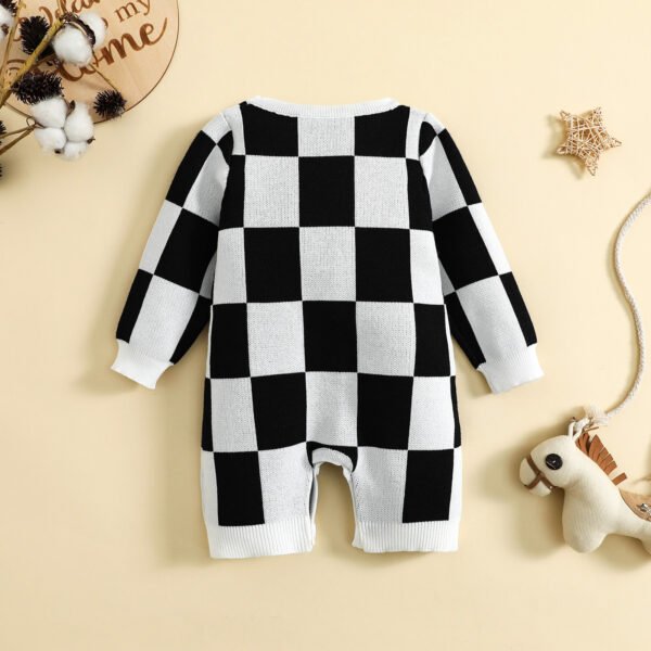 Liuliukd|Knit Checkerboard Baby Rompers-Black-Baby