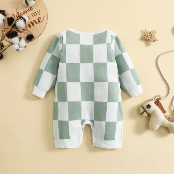 Liuliukd|Knit Checkerboard Baby Rompers-Green-Baby