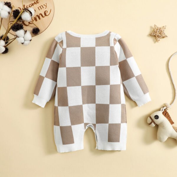 Liuliukd|Knit Checkerboard Baby Rompers-Khaki-Baby