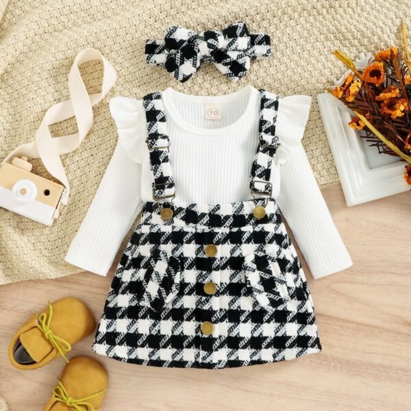 Liuliukd|Knitted Plaid Girls Clothing-Black-Kids