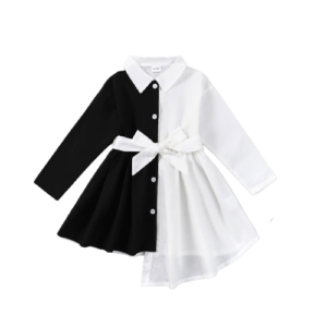 Liuliukd|Patchwork Irregular Shirt Dress Girl-Kids