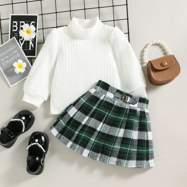 Liuliukd|Turtleneck Plaid Kids Two Piece Set-White-Kids