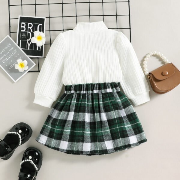 Liuliukd|Turtleneck Plaid Kids Two Piece Set-White-Kids
