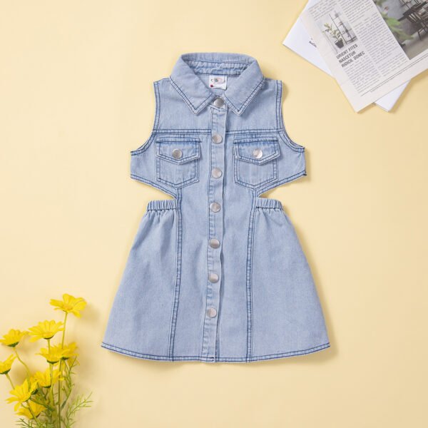 Liuliukd|Backless Sleeveless Girls Denim Dress-Blue-Kids