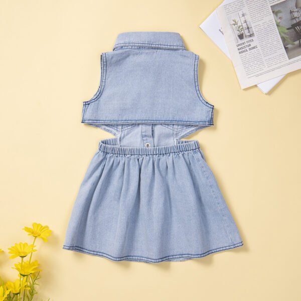 Liuliukd|Backless Sleeveless Girls Denim Dress-Blue-Kids