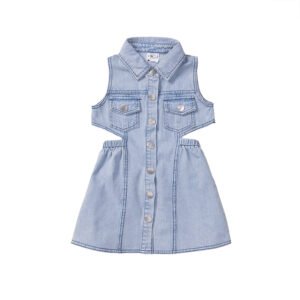 Liuliukd|Backless Sleeveless Girls Denim Dress-Kids