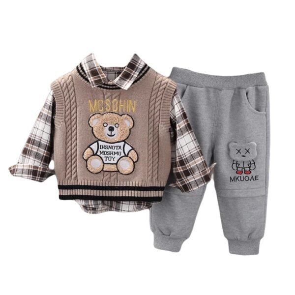 Liuliukd|Bear Knitted Vest 3 Pieces Toddler Boy Clothes-Kids