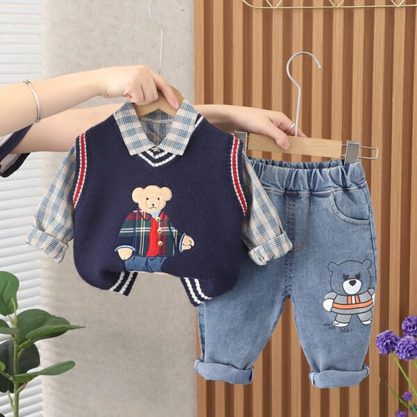 Liuliukd|Cartoon Bear Knitted Boys Wear-Navy-Kids