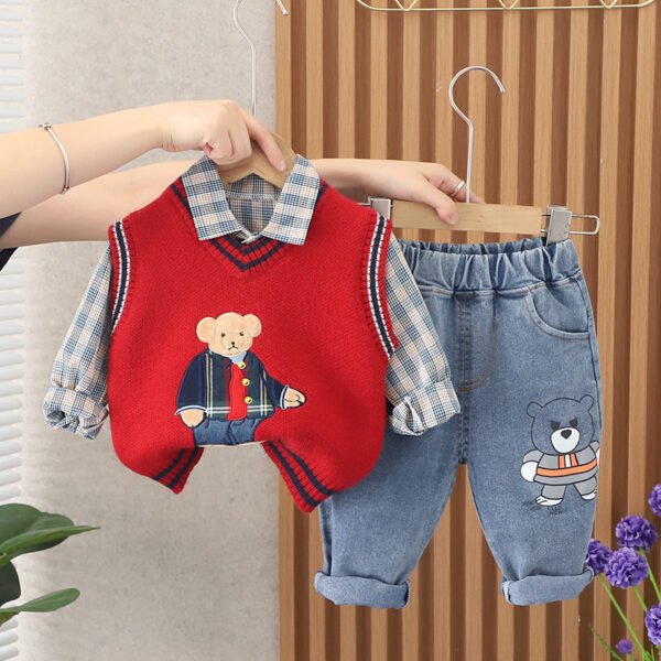 Liuliukd|Cartoon Bear Knitted Boys Wear-Red-Kids