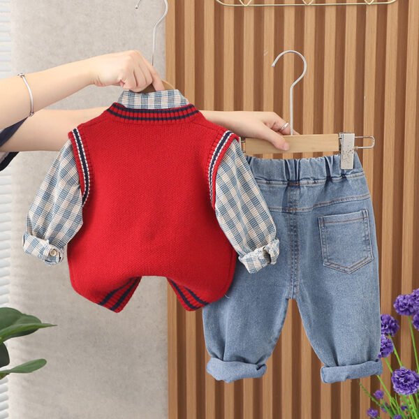 Liuliukd|Cartoon Bear Knitted Boys Wear-Red-Kids