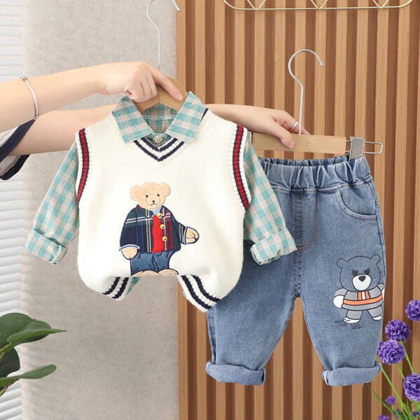 Liuliukd|Cartoon Bear Knitted Boys Wear-White-Kids