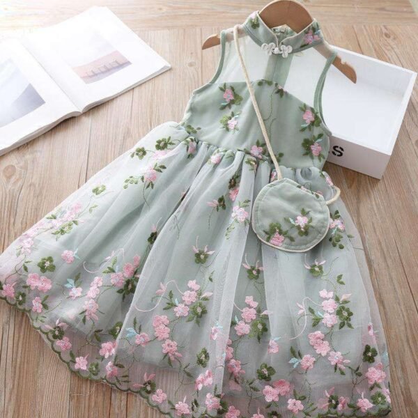 Liuliukd|Embroidery Flower Girls Dresses-Green-Kids