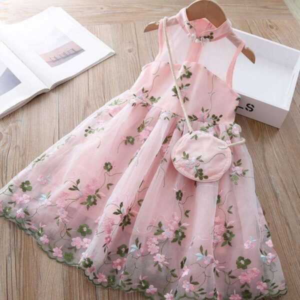 Liuliukd|Embroidery Flower Girls Dresses-Pink-Kids